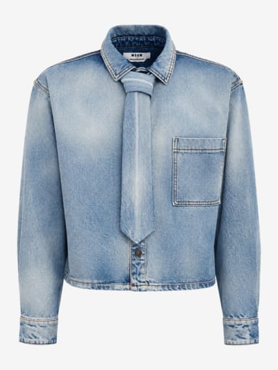 MSGM - Cropped denim shirt with tie