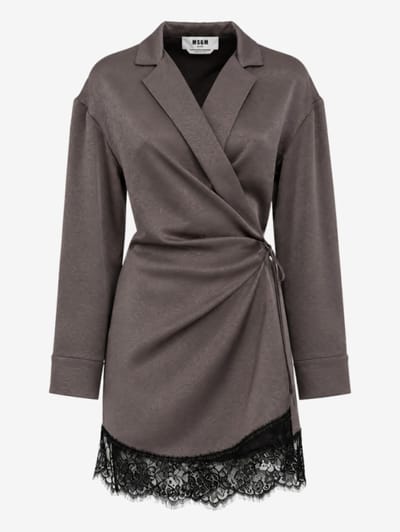 MSGM - Satin wrap dress with lace details