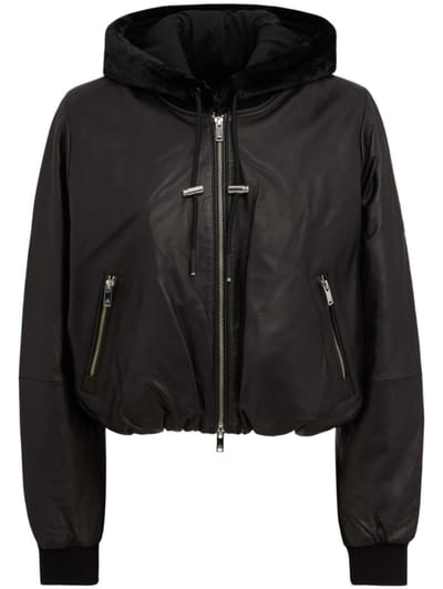 Moose Knuckles - Leather bomber jacket with hood