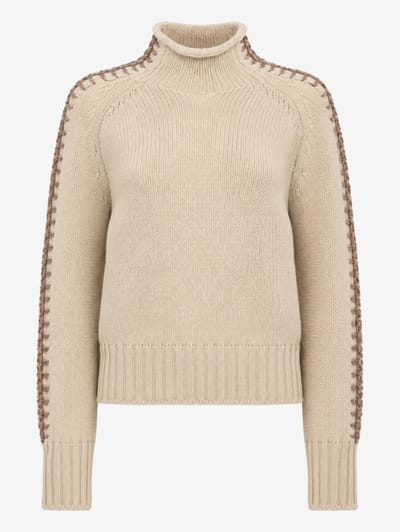 LUISA SPAGNOLI - Virgin wool and cashmere turtleneck sweater with contrast embroidery