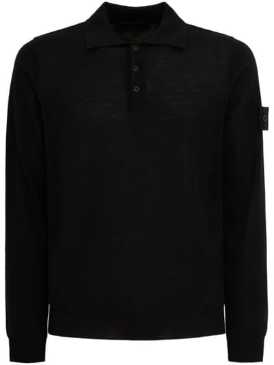 Stone Island - Long-sleeve cotton knit polo shirt