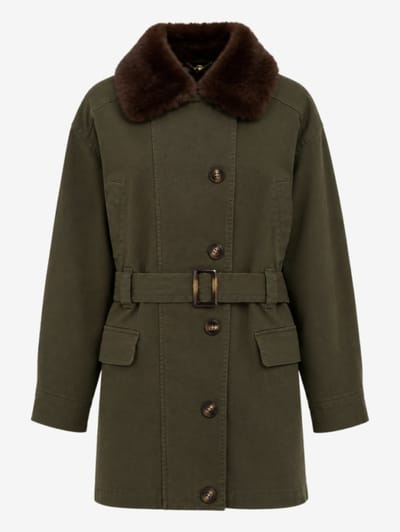 LUISA SPAGNOLI - Belted cotton peacoat with faux fur collar