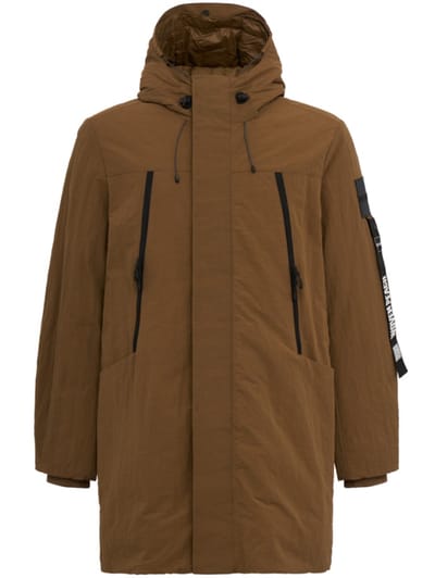 OUTHERE - Long nylon down jacket with hood