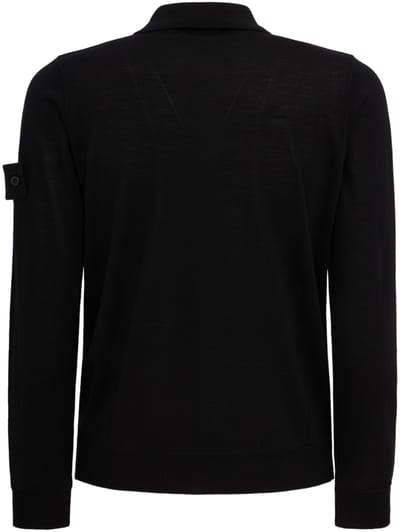Stone Island: Long-sleeve cotton knit polo shirt