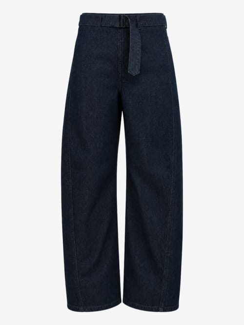 Lemaire: Twisted denim trousers with leather belt