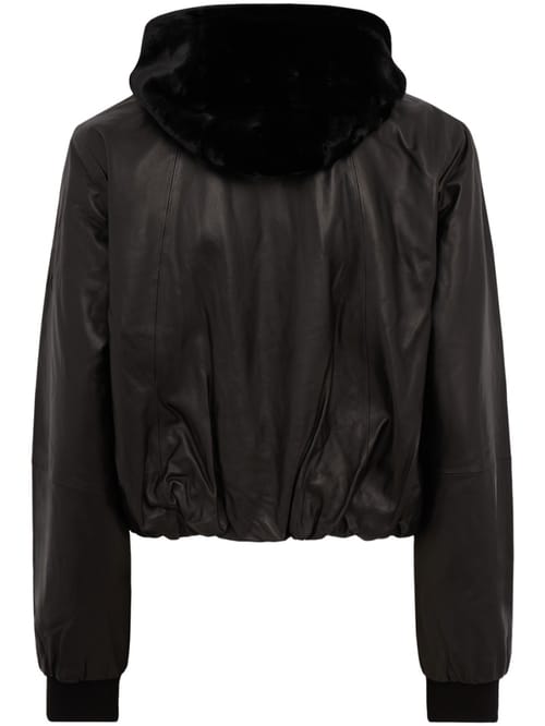 Moose Knuckles: Leather bomber jacket with hood