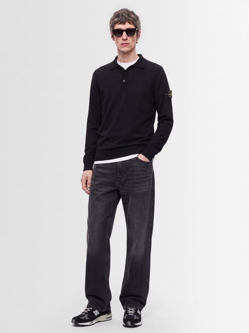 Stone Island: Long-sleeve cotton knit polo shirt