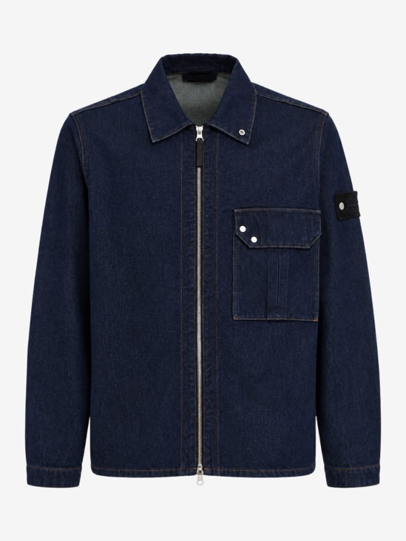 Stone Island: Cotton denim zip up casual jacket