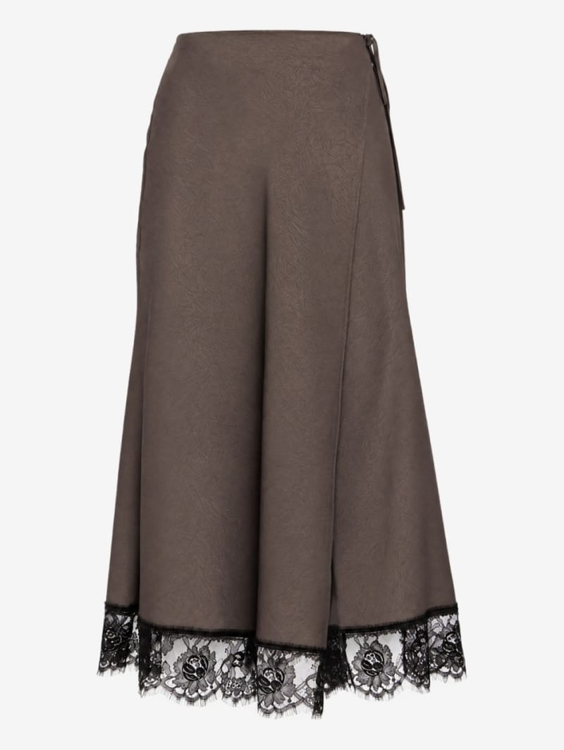 MSGM: Wrap satin skirt with lace