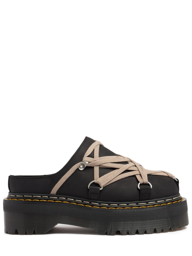 DR.MARTENS X RICK OWENS: Leather platform mules with Megalace lacing
