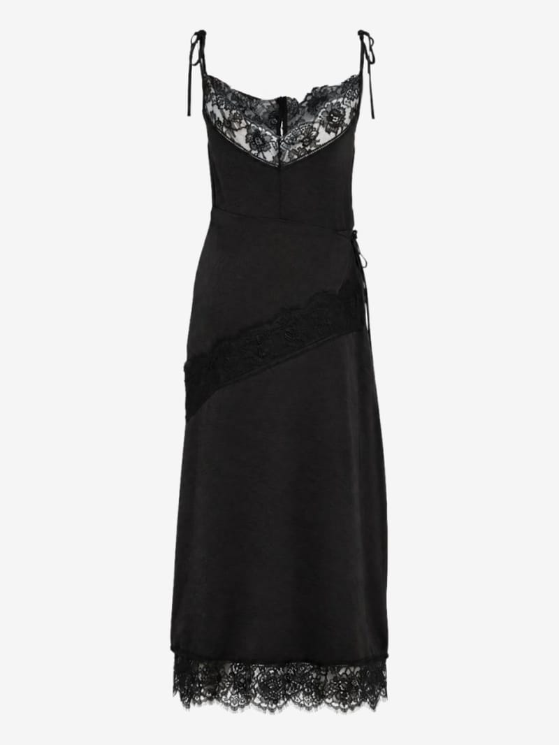 MSGM - Satin long dress with lace