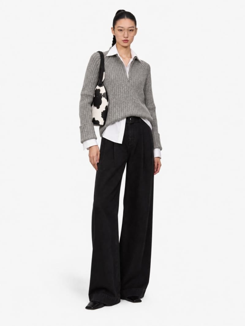 LA PISCINE - Belted pin-tuck denim pants