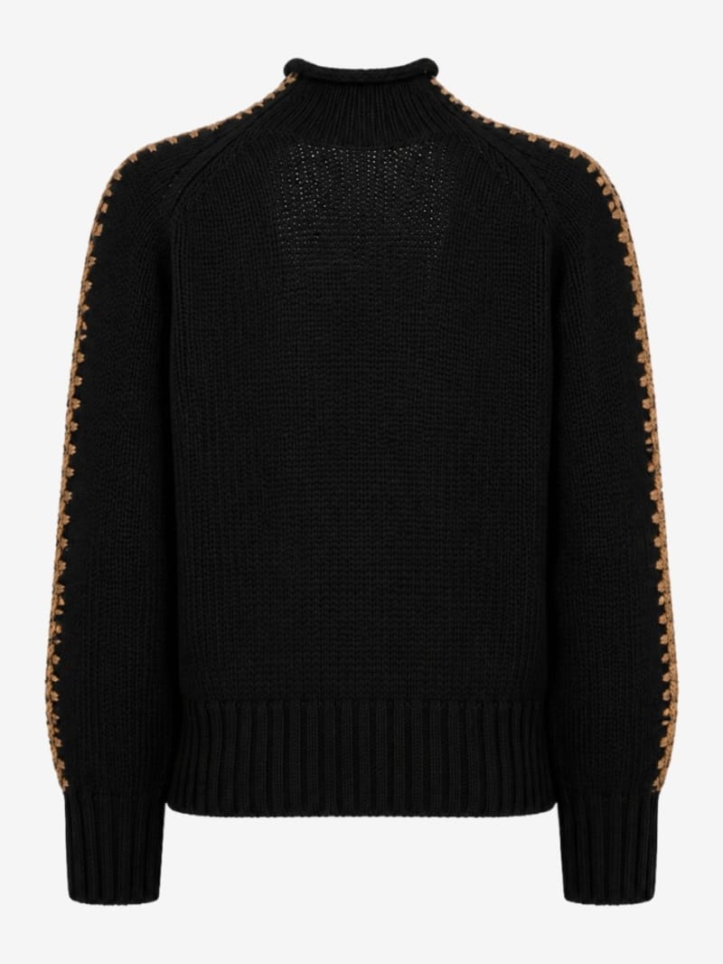 LUISA SPAGNOLI - Virgin wool and cashmere turtleneck sweater with contrast embroidery