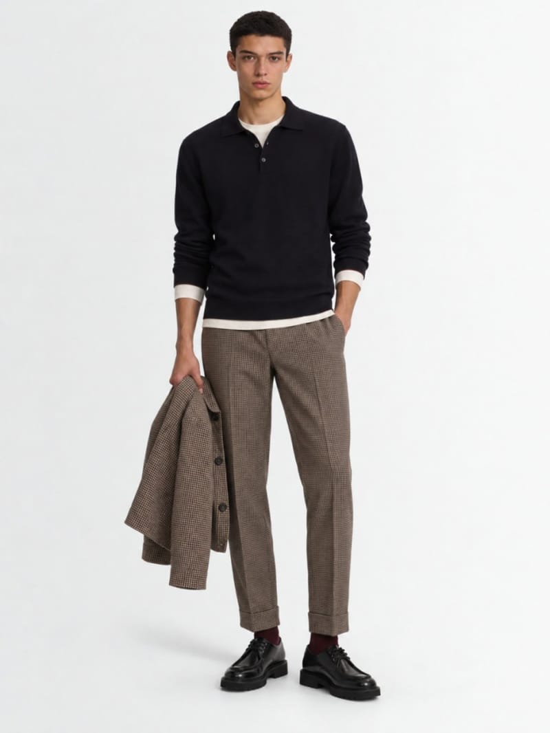 CRUNA - knitted long-sleeve polo shirt