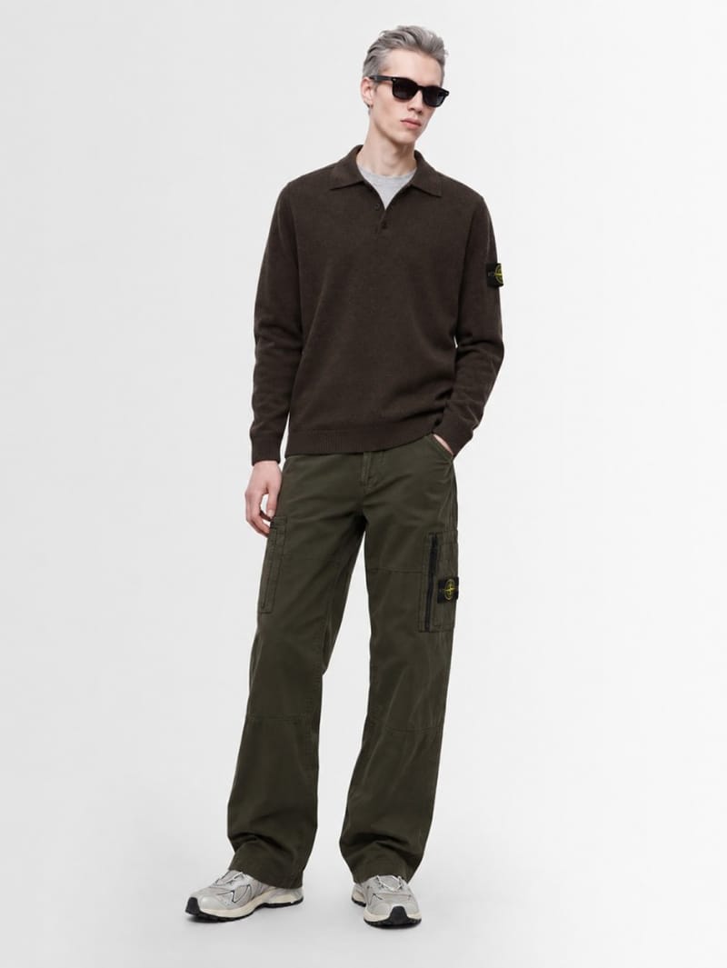 Stone Island: Logo crewneck knit polo sweater