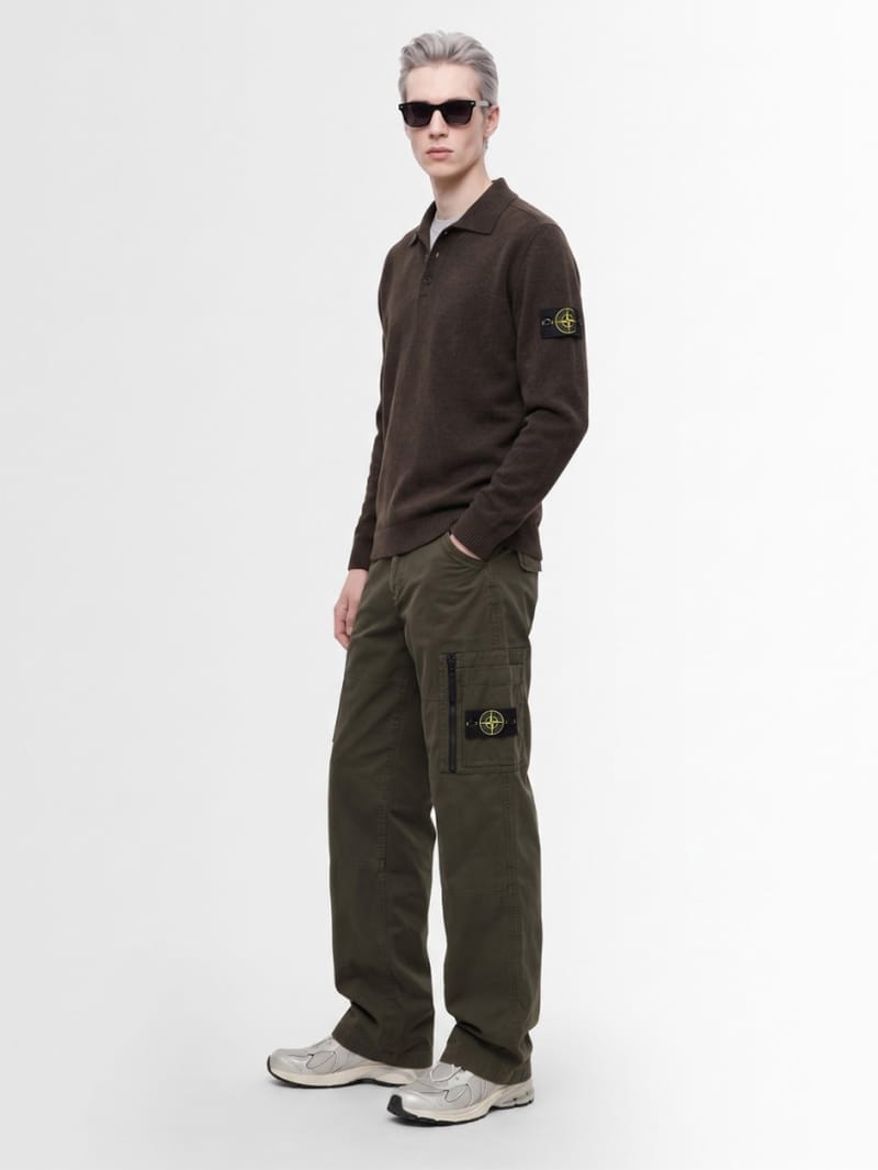 Stone Island: Logo crewneck knit polo sweater
