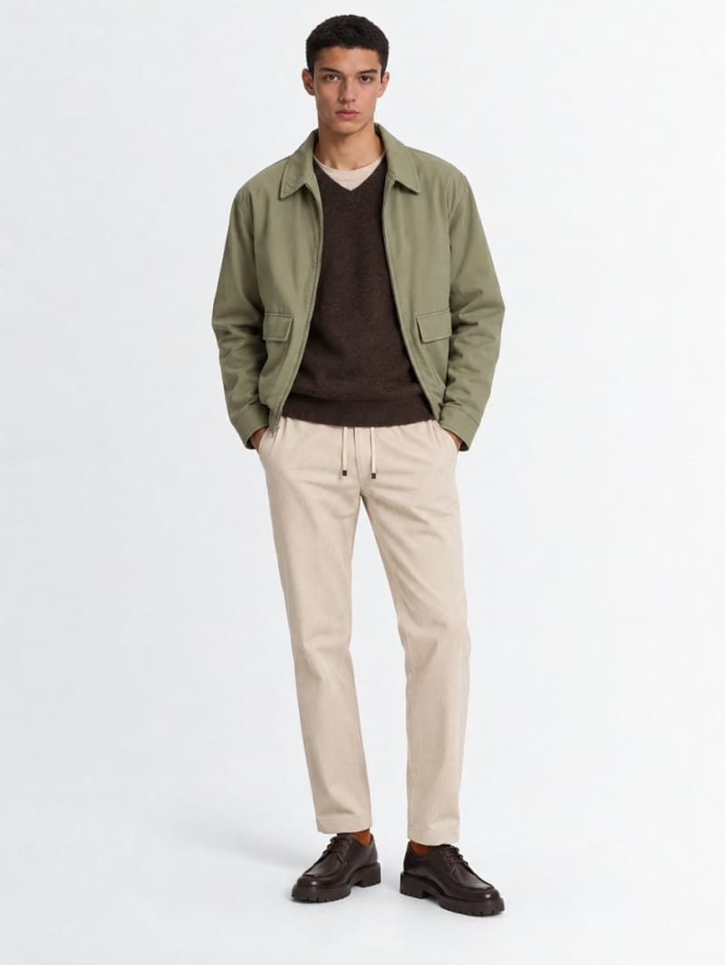 CRUNA: Single pleat slim tapered fit with elastane