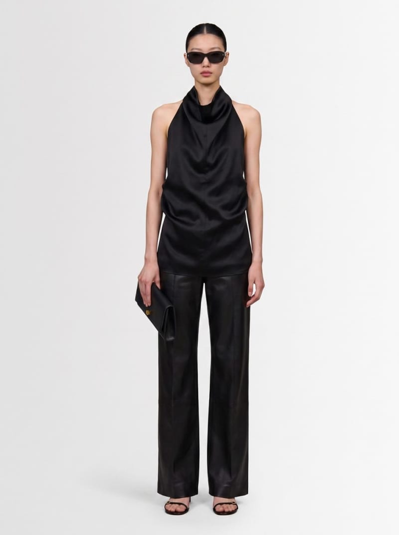 Khaite: Satin top with draped collar