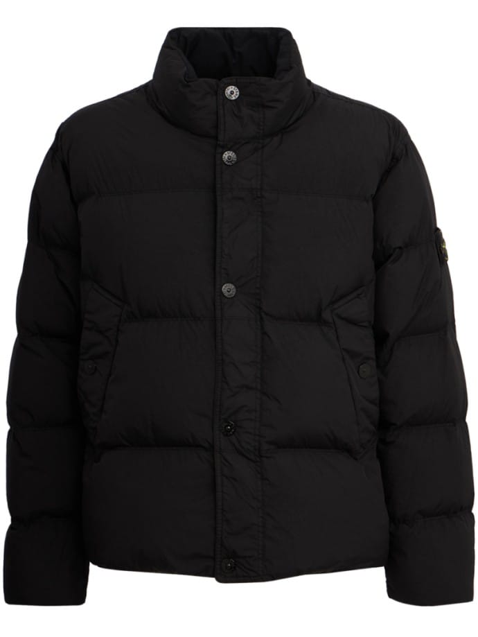 Quilted nylon down jacket with badge
